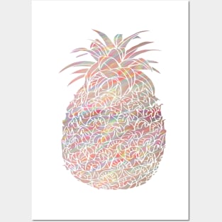 Brush Stroke Pink, Yellow and Blues Filled Pineapple Design Posters and Art